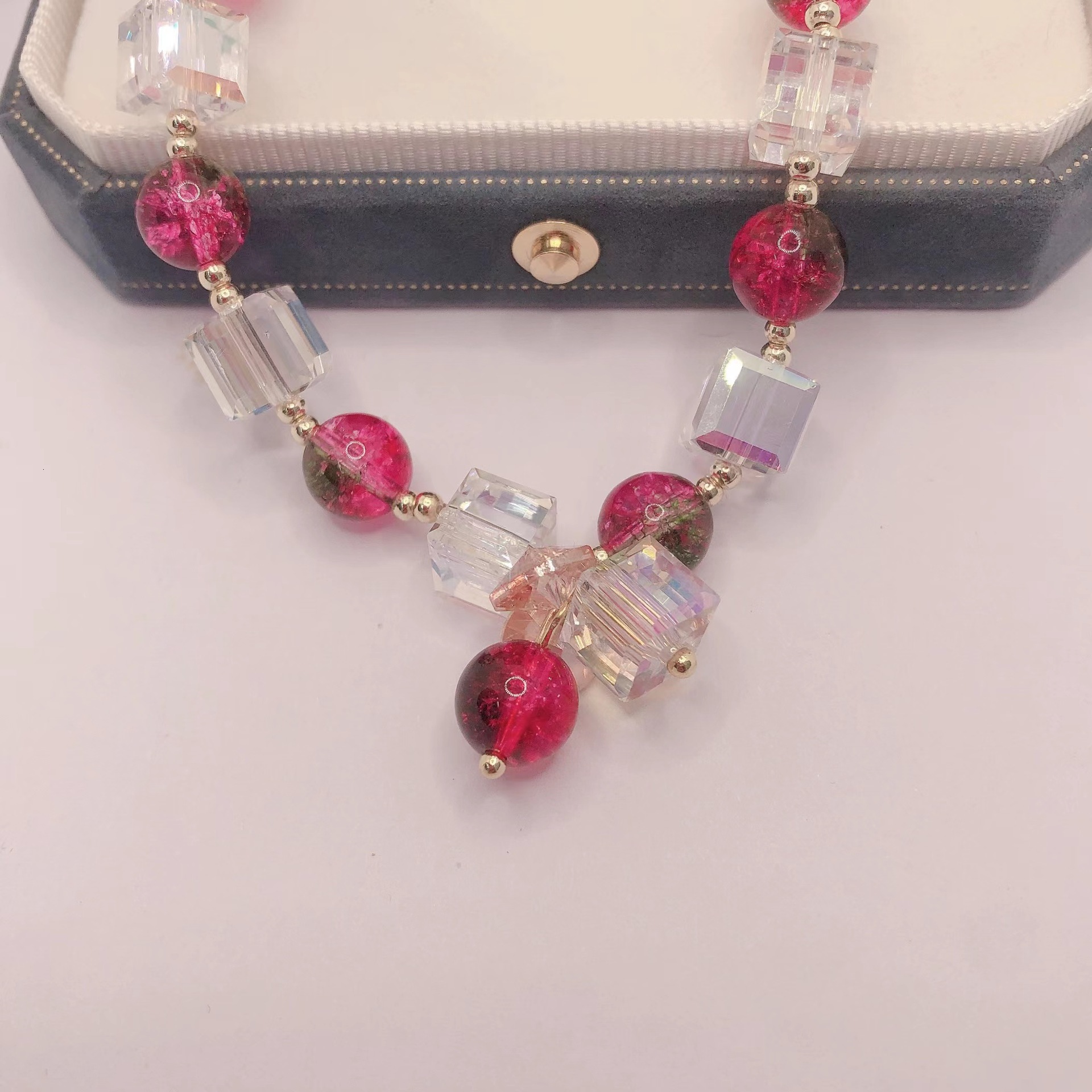 ladies' transparent watermelon crystal bracelet, copper plated 14K real gold chain bracelet jewelry