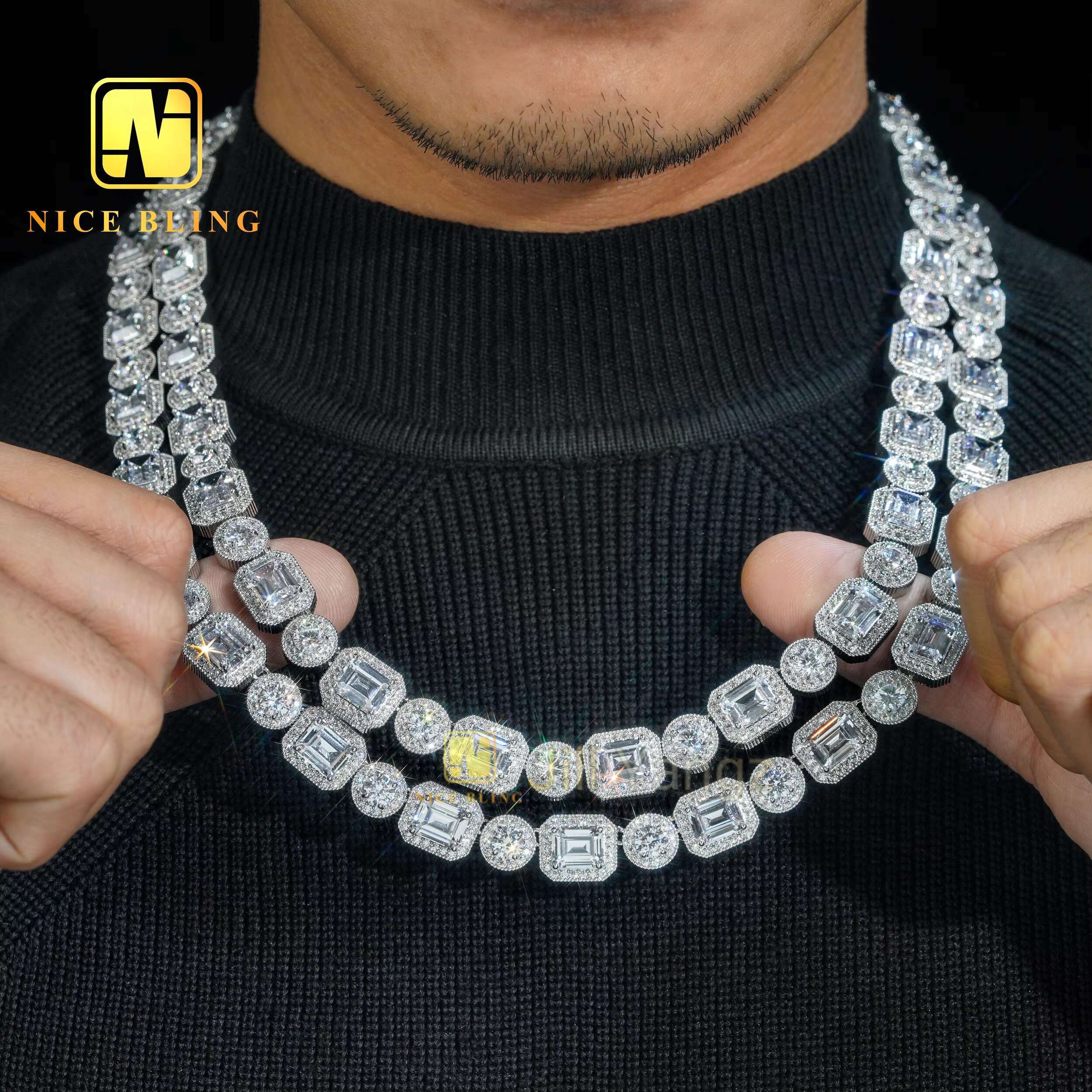 Prepared stock square ice cubes sugar Cuba chain luxury 18K gold necklace tennis chain 12mm Cuba link hip hop rock 5