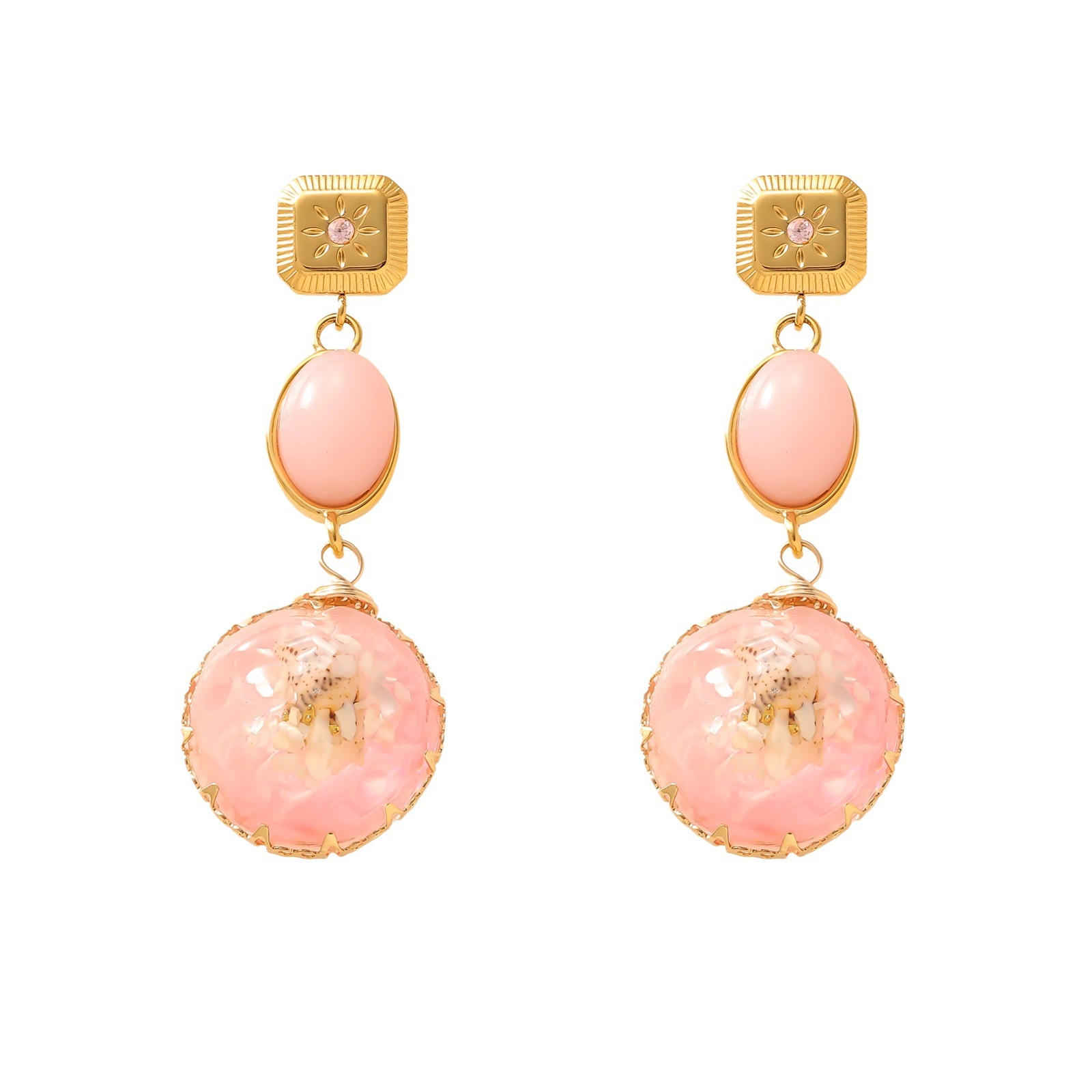 Resin Real Dried Flower for Women Butterfly Pentagram Handmade Earrings