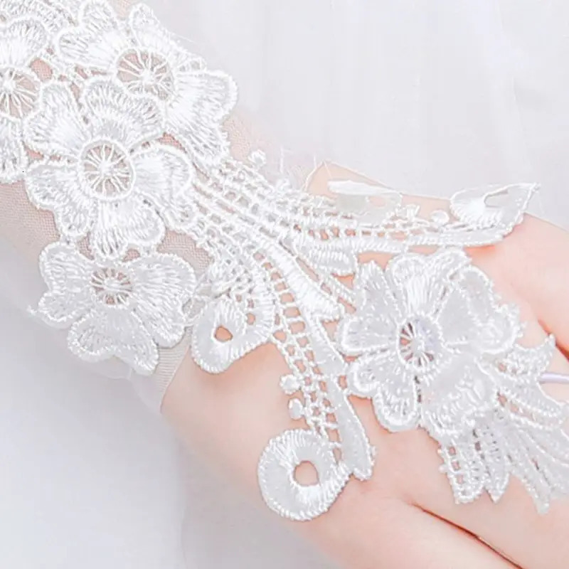 Sweet Embroidery Floral Lace Long Gloves Sheer Mesh Wedding Bridal Prom Mittens 250530