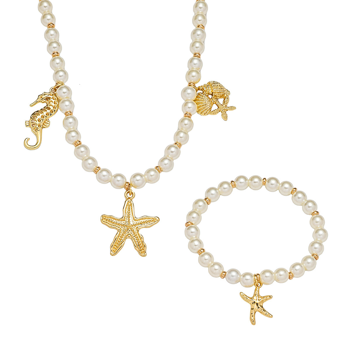 Pearl Fashion Set Starfish Seahorse Shell Necklace Neck Clavicle Chain