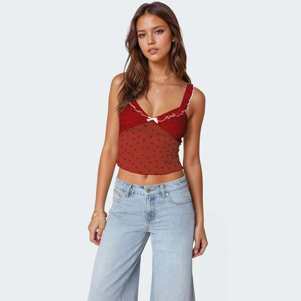 Design Polka Dot Lace Color Block Camisole Sexy Vest Hot Girl V-neck Women's Fashion 1062