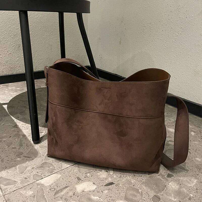 Large Capacity Suede Frosted Leather Tote Long Strap Square Commuter Shoulder Women's Bag Autumn New Fashion