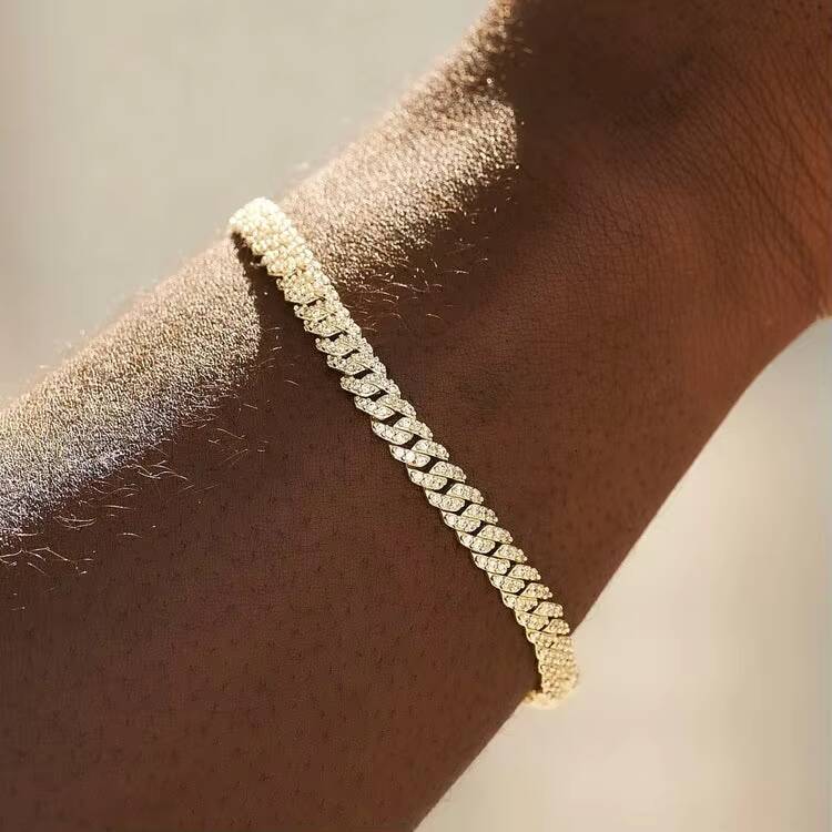 Sterling Sier Moissanite Cuban Bracelet Men's Hip-Hop Jewelry Rapper
