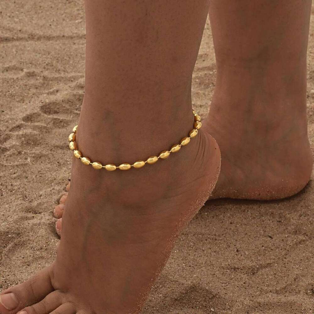 Beaed Ball Bracelet For Women, Waterproof Adjustable Link, 3Mm 5Mm Stainless Steel Stackable Gold Plated Anklet Jewelry