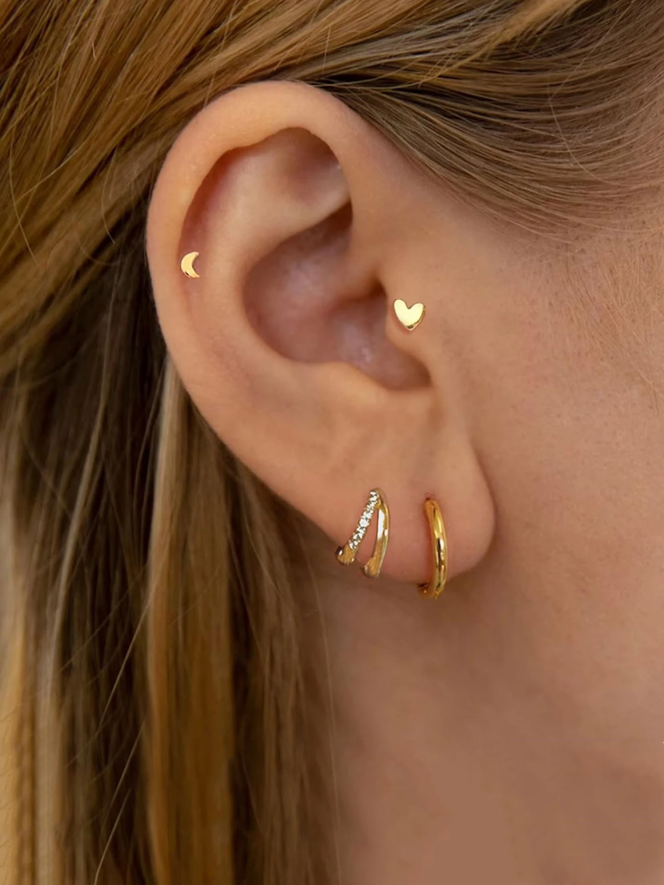 6 Pairs Small Gold Hoop Stud Earrings Set for Somen 14K Gold Plated Huggie Hoop Earrings Double Hoop Earrings CZ Stud Earrings 250526