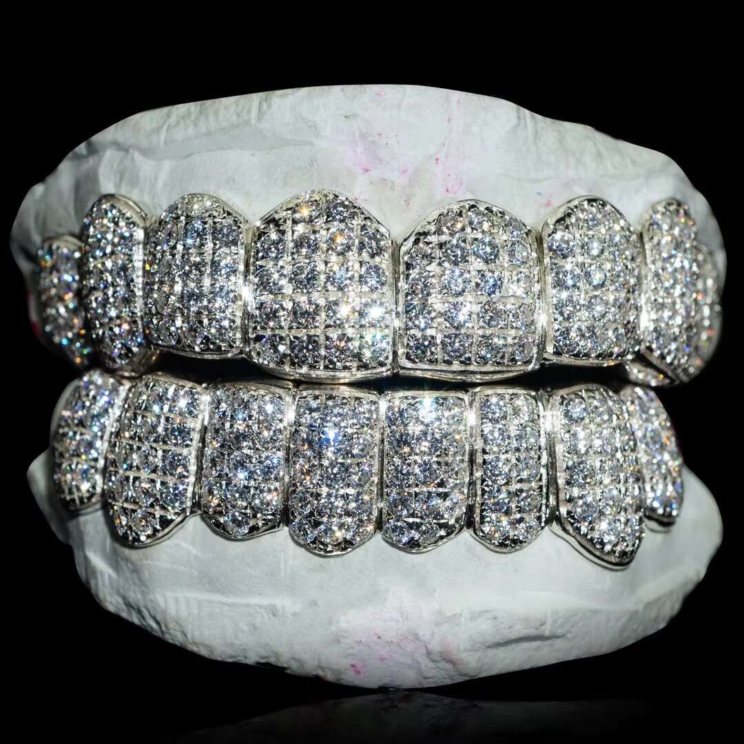 925 Silver Gold Silver-Plated Hip Hop Teeth Grill All Micro Paved Men Custom Iced Out Moissanite Teeth Grillz Moissanite Grill