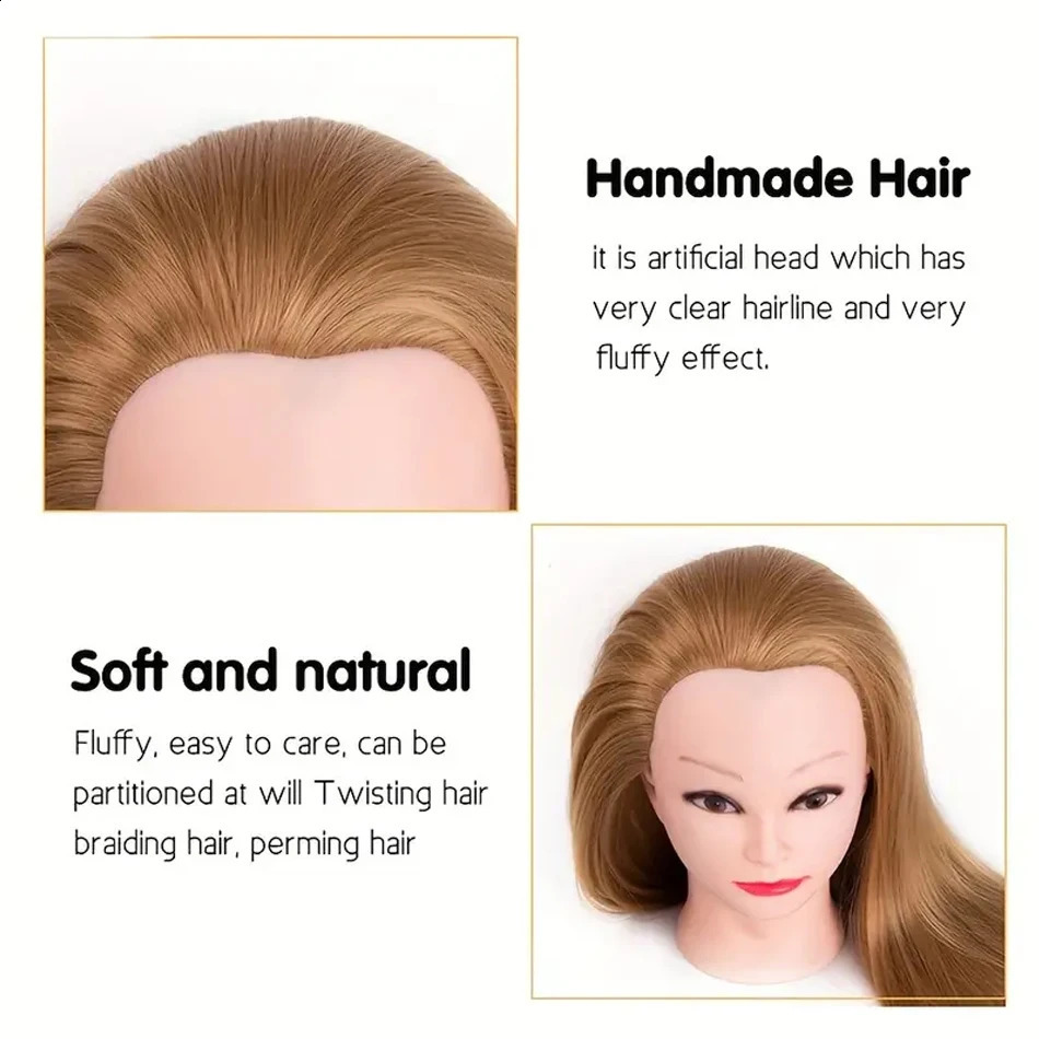 Long Synthetic Fiber Hair Mannequin Head With Free Clamp Stand Hairdresser Training Manikin Cosmetology Doll Head For DIY Braid 250529