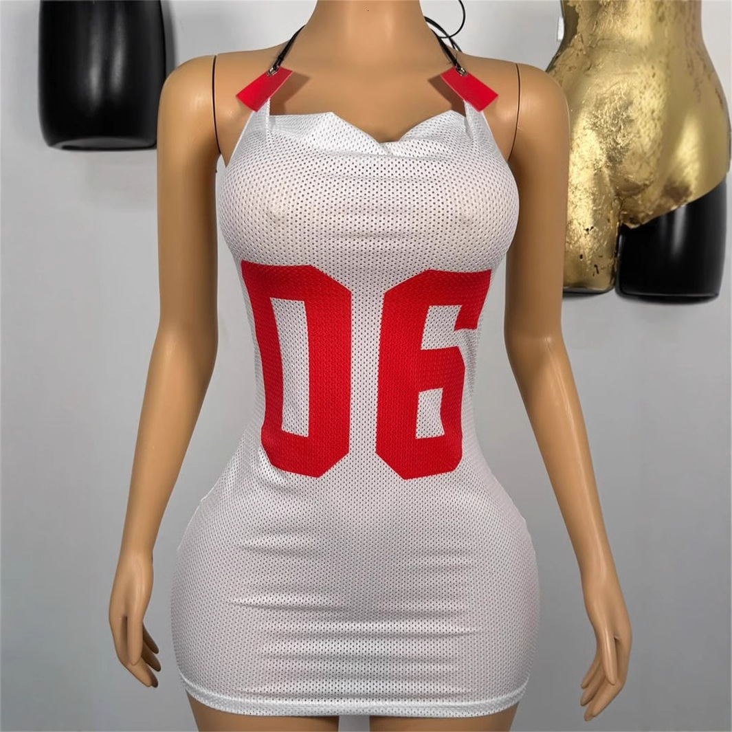 Designer T Shirt New European American Women S Fashion Sexy Fashion Personality Mesh Fabric Printed Strap Leather Tube Top Backless Dress Essentials S