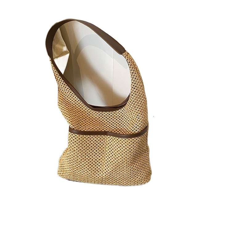 designer Woven Bag Fresh Style Single Shoulder Underarm Tote Bucket Bag Korean Classic Straw Bag Women's Beach Bag Literary Forest Style