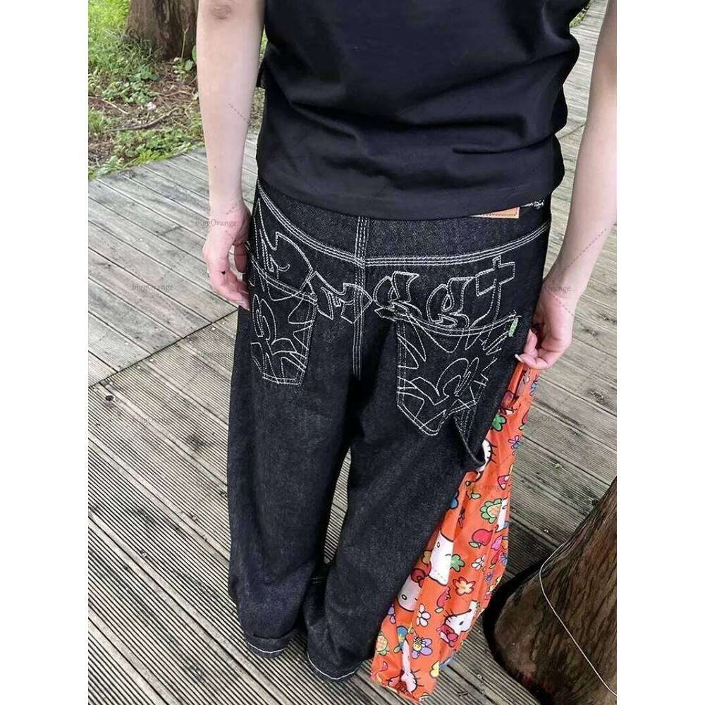 New Haruku Trendy Y2k Streetwear Trousers American Retro Embroidered Washed Baggy Jeans Women Casual Straight Wide-Leg Pants
