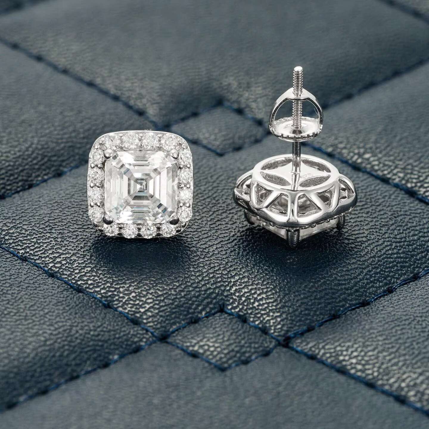 Wholesale Moissanite Earrings Studs Custom Asscher Round Brilliant 925 Silver Moissanite Earrings