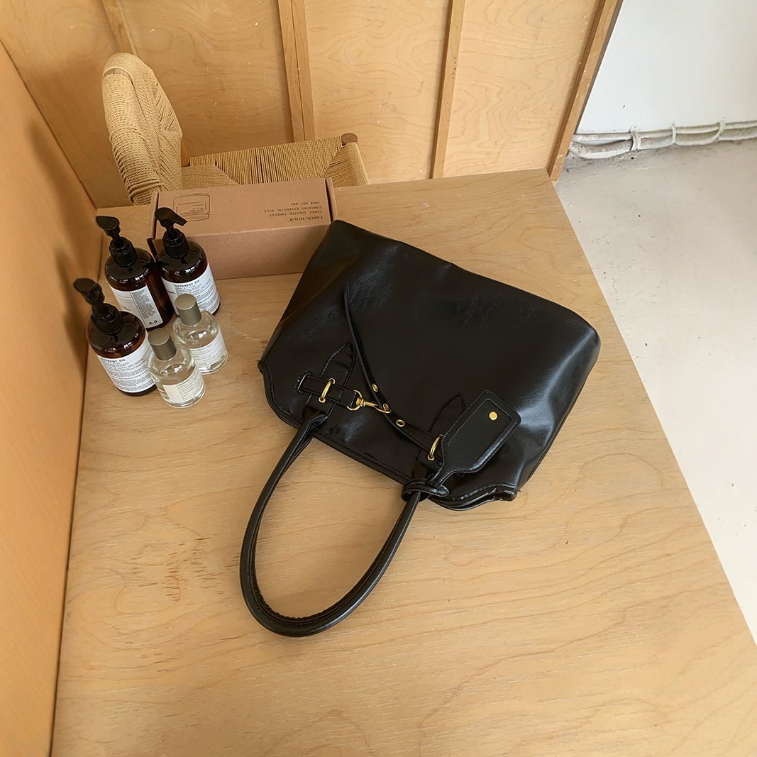 designer Vintage Lazy Style Briefcase Bag for Women, Large Capacity, Textured, Versatile, Simple, Niche Design, Handheld and Shoulder Tote Bag