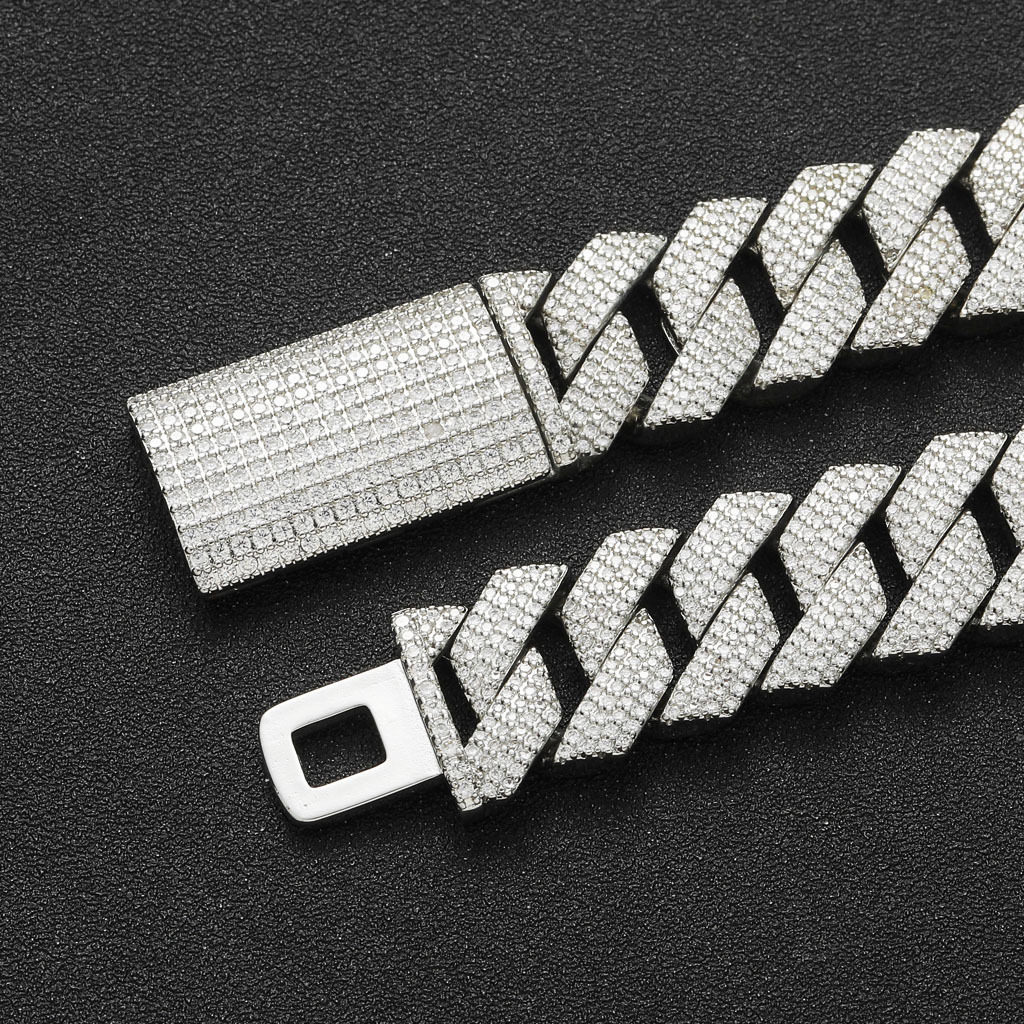 Meisa New Hip-Hop 18MM Four-Row Moissanite Diamond Cuban Chain Personality Trendy Bracelet for Men Micro-Paved Hip-Hop Chain moissanite