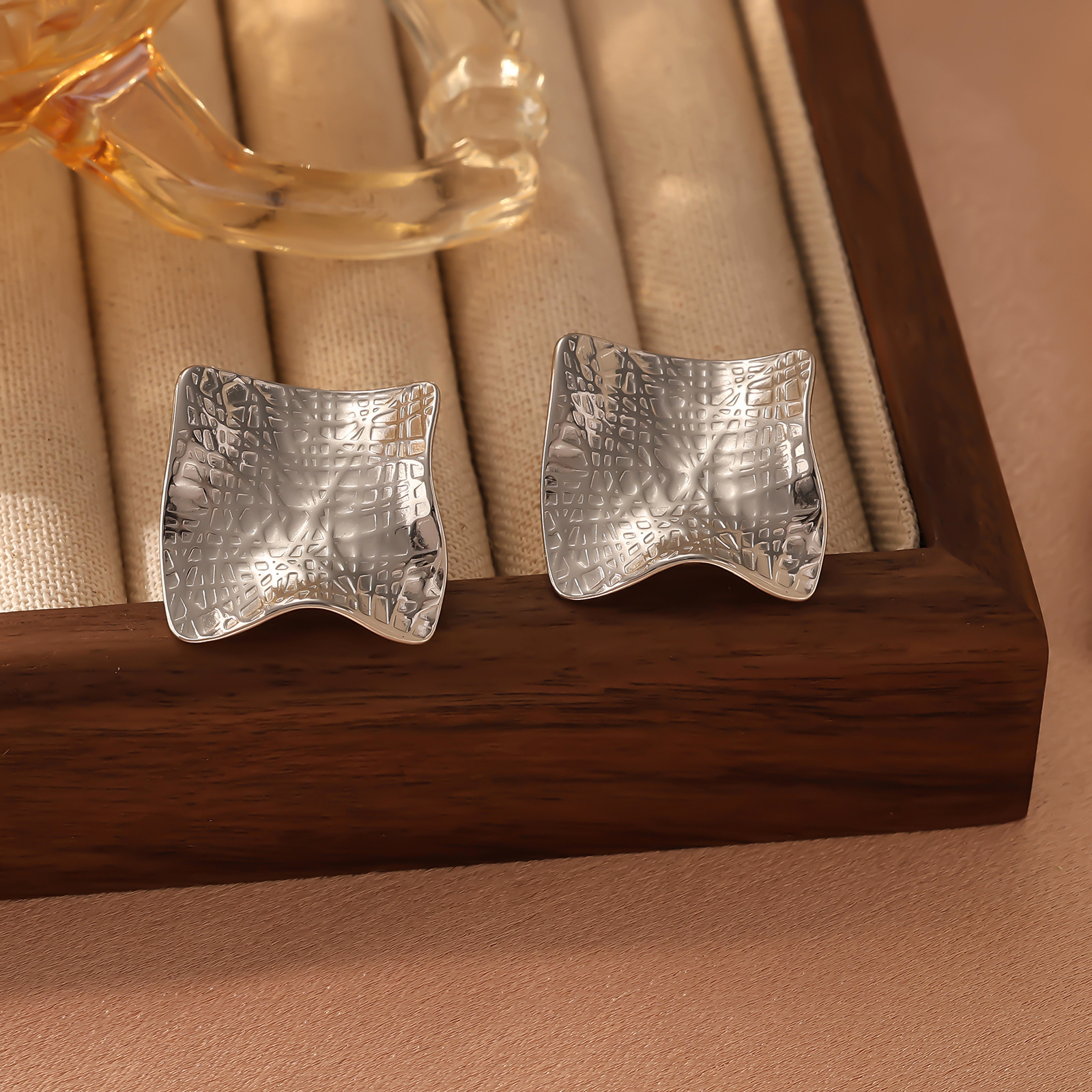 Hammered Irregular Earring Accessories for Women Stainless Steel Square Stud Earrings High-end Sense of Style