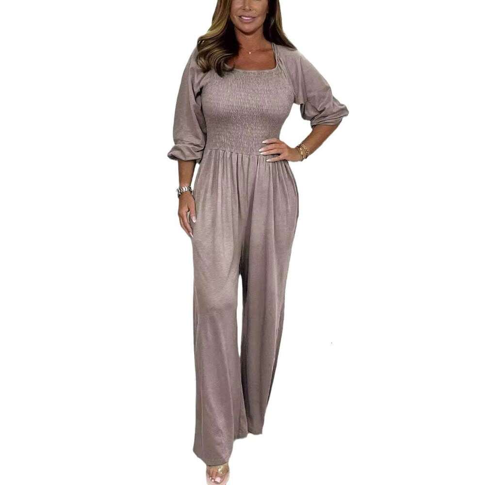 Explosive Women's Comfortable and Elastic Wide Leg Jumpsuit 2025 New Casual Versatile Fashion Clothing