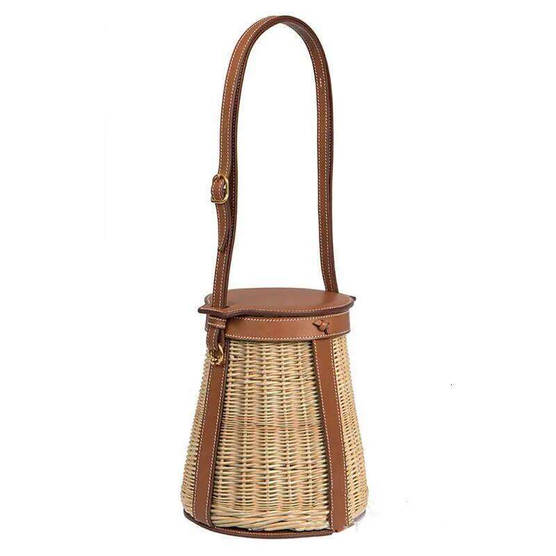 New Leather Women's Rattan Bucket Bag for women 2022 new handbags