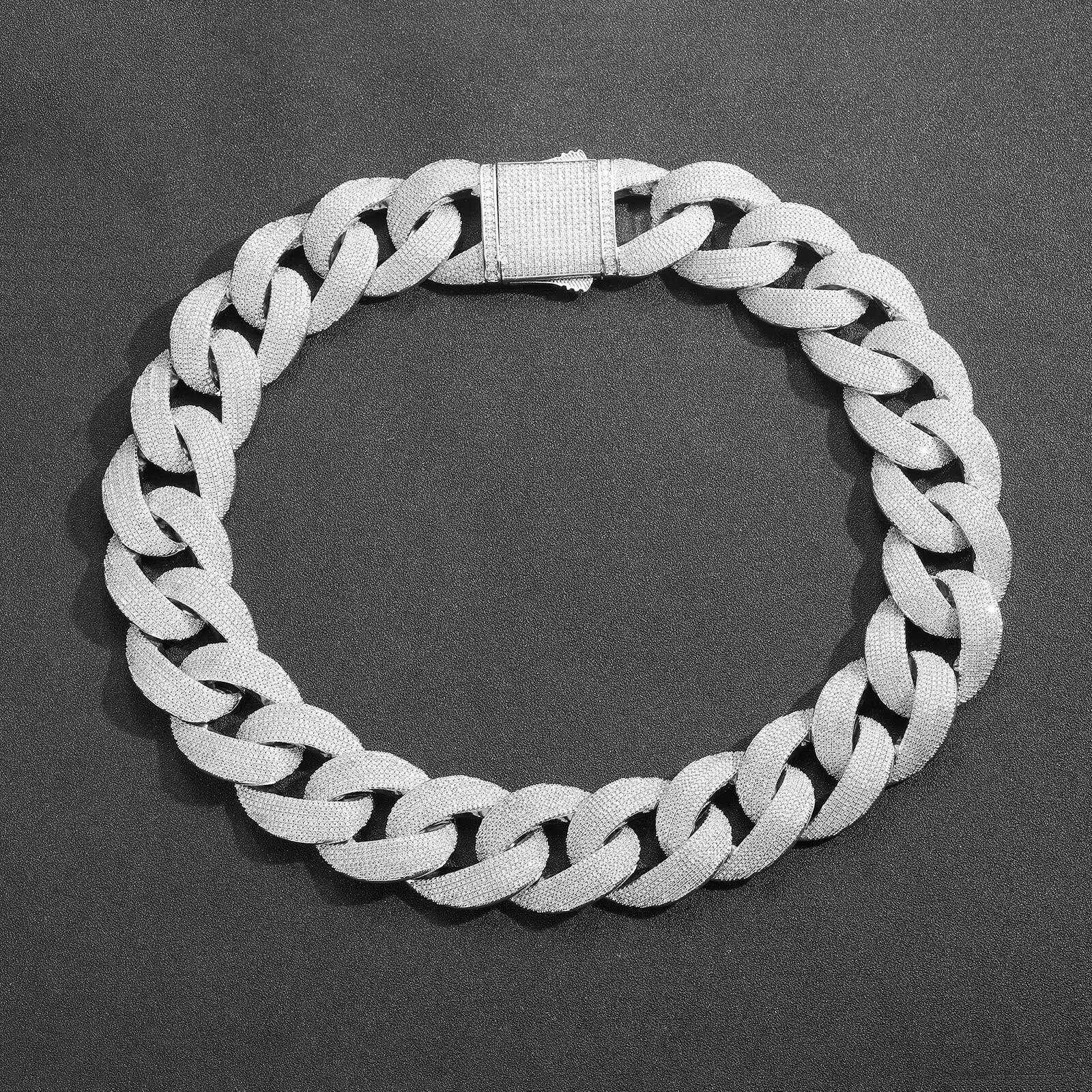 BES Jewelry 35mm Gold Plated Iced Straight Pin Necklace Hip Hop Cuban Chain