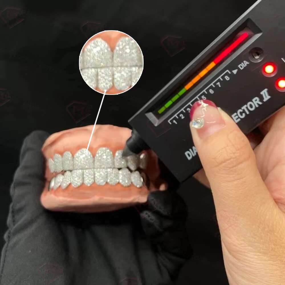 Hand Setting Custom Hiphop Teeth Moissanite Grillz 8 Top 8 Bottom 925 Sterling Silver Moissanite Grillz