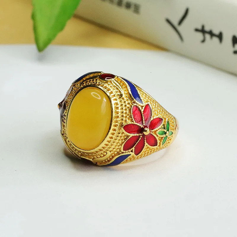 Natural Amber Ring Yellow Beeswax Finger Rings Finger Ring Jewelry 250526