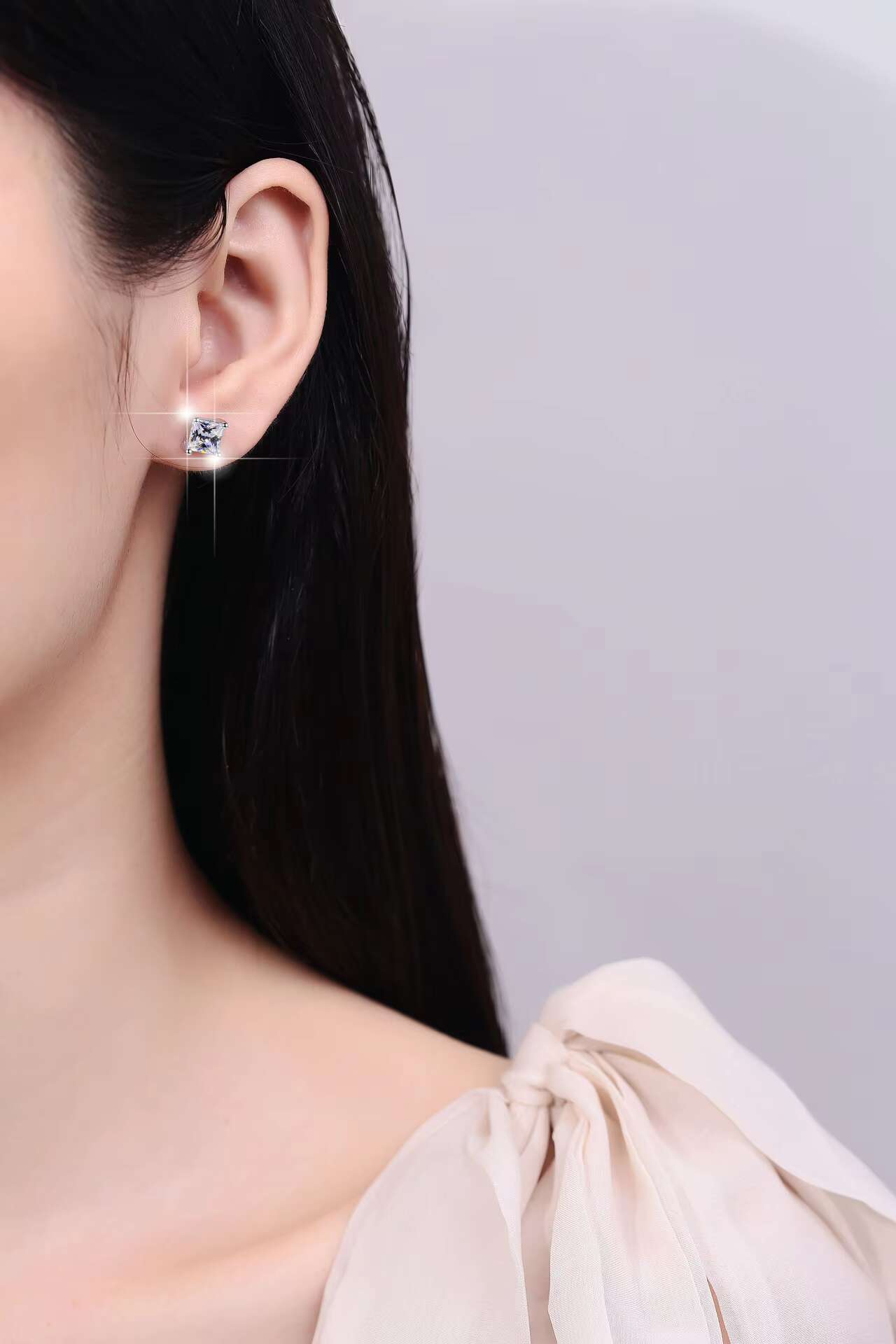 Fine Jewelry Womens Earrings GRA Certified Princess Cut Syntactic Diamond VVs1 Moissanite S925 Sterling Silver Stud Earrings