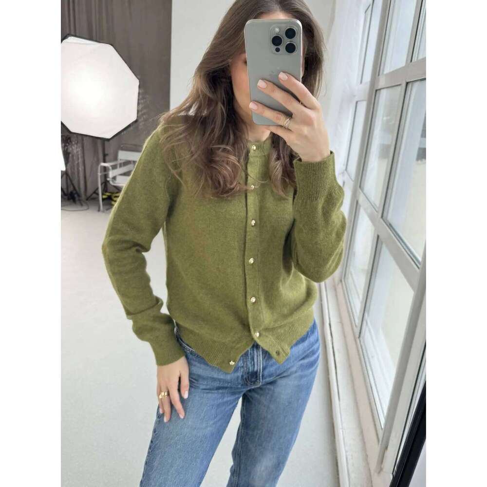 Autumn Women's Casual Wool Solid Color Round Neck Long Sleeve Loose Cardigan Sweater