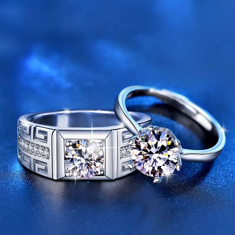 Classic Fine Couples Moissanite Ring Original 925 Sterling Silver Wedding Party Jewelry Moissanite Diamond Rings for Couple