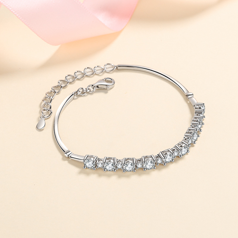 S925 Silver Bracelet for Women with D-Color Moissanite Stones, Elegant Channel Set Design for a Timeless Look
