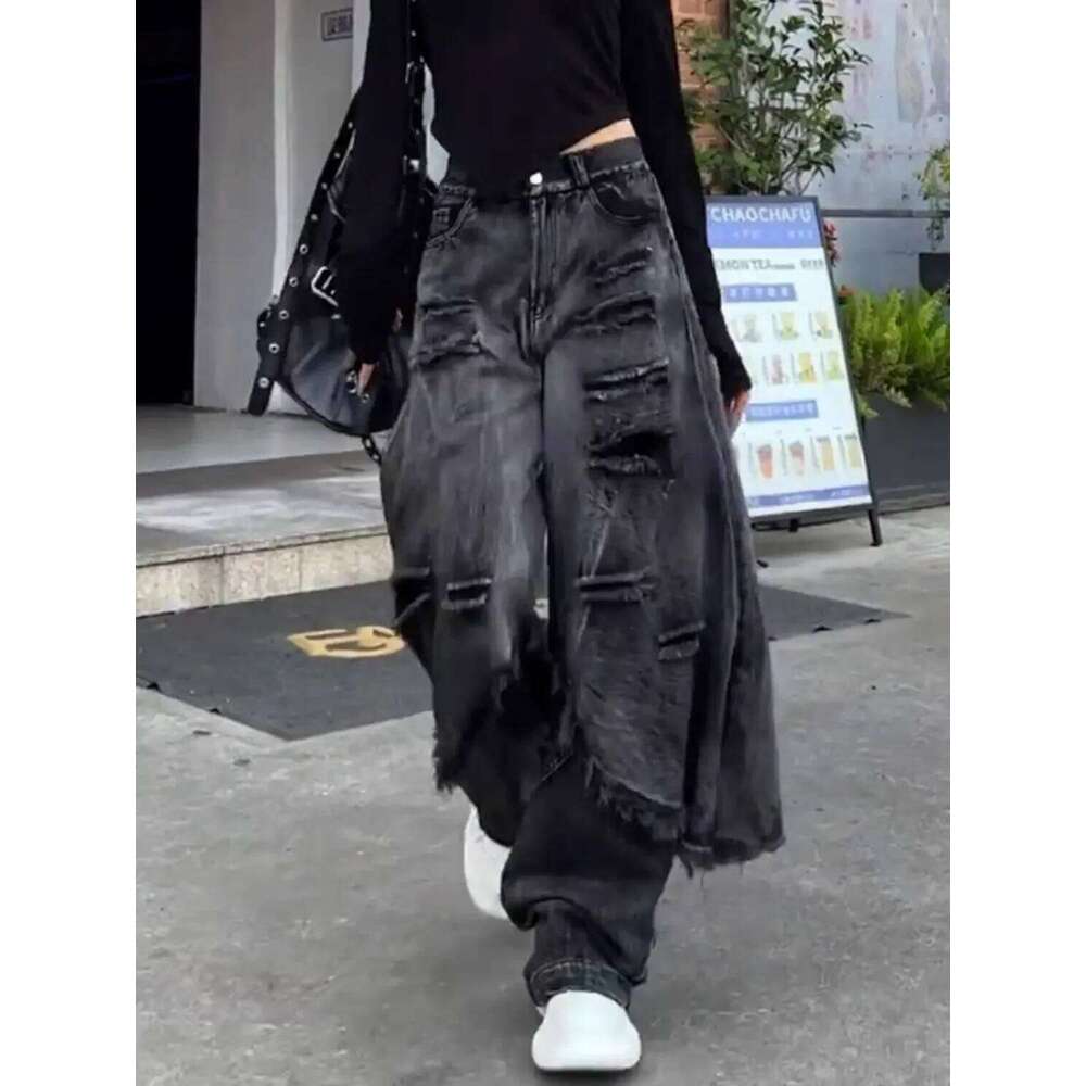 Y2k Baggy Street Slouchy Hip Hop Wide Leg Jeans Men And Women Loose Ripped High Waist Floor Mopping Pants Streetwear