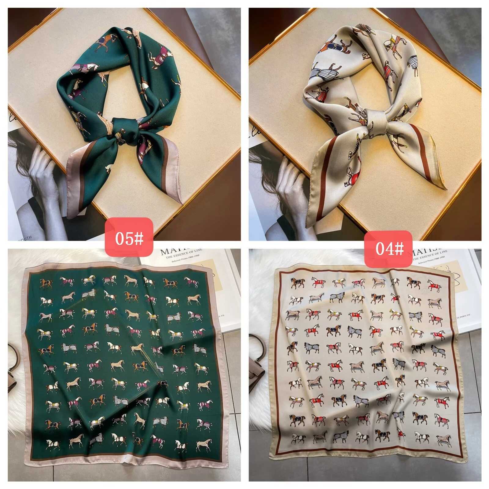 Luxury Horse Print Female Silk Neck Scarf Square Hair Scarves Foulard Head Band Shawls Wraps Neckerchief Bandana Women W250602