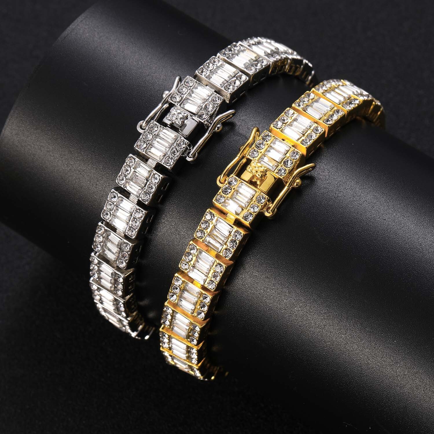 Square 10mm square diamond round diamond full diamond Cuban chain hip-hop bracelet personalized mens accessory moissanite