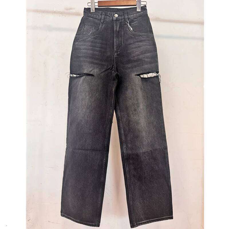 Dave&Di Summer British Street Retro Loose With High Waist Wide Legs Broken For Women Boyfriend Style Mom Jeans