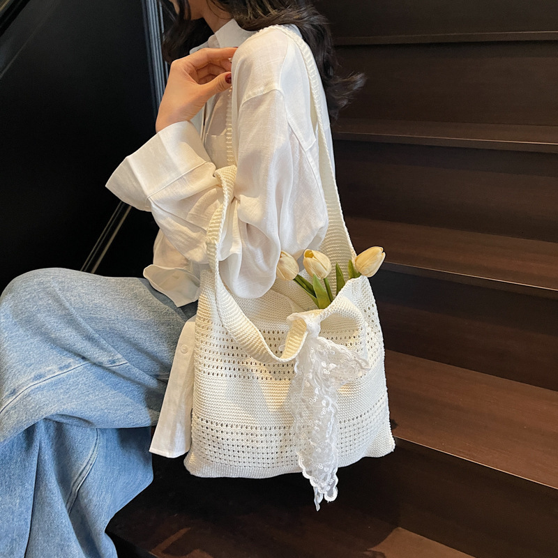 designer Red Bag Large Capacity Summer Beach Bag Seaside Vacation Style Commuter Knitted Bag Lazy Style Woven Tote Bag