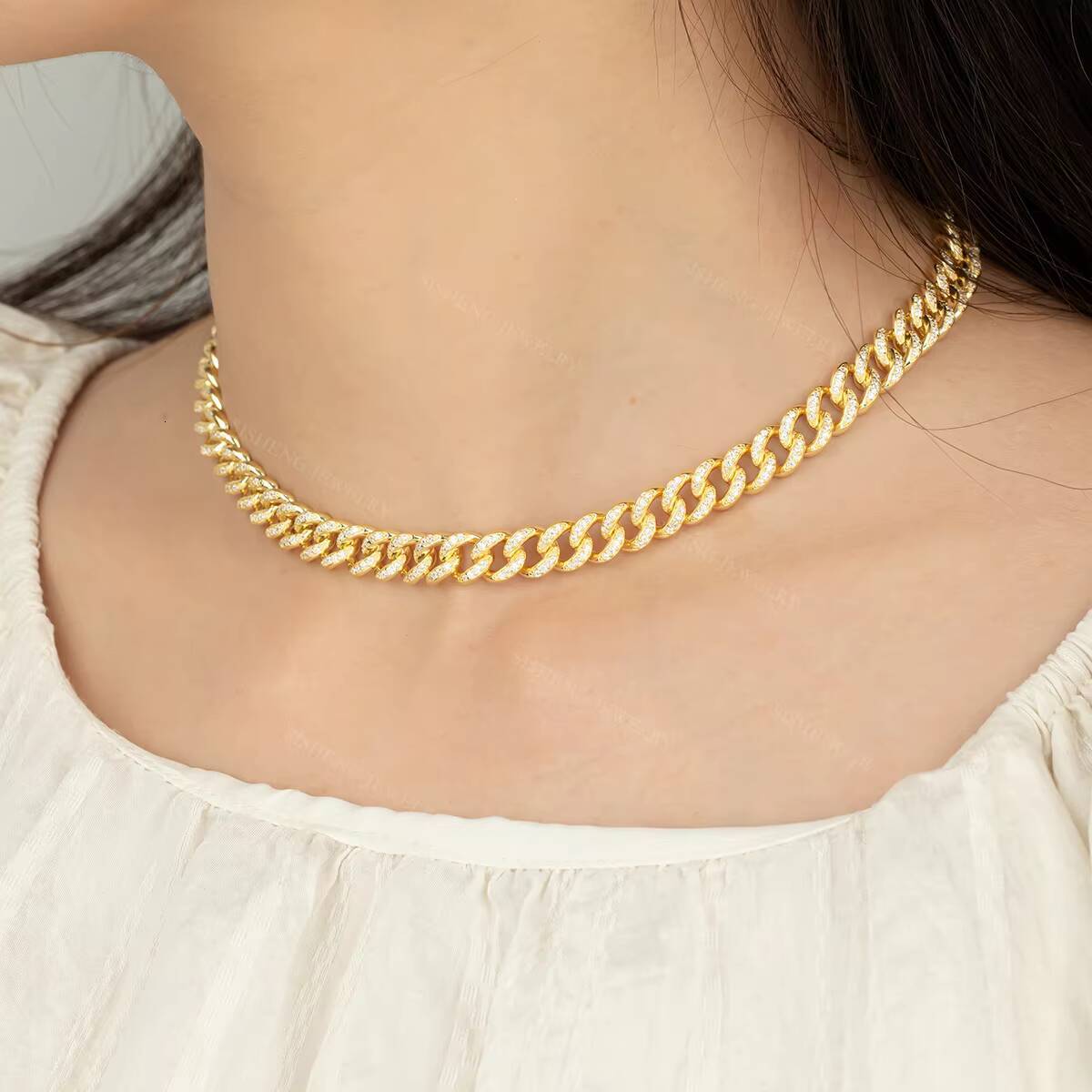 Sier Cuban Chain Necklace Women's Jewelry Weight and CZ Setting