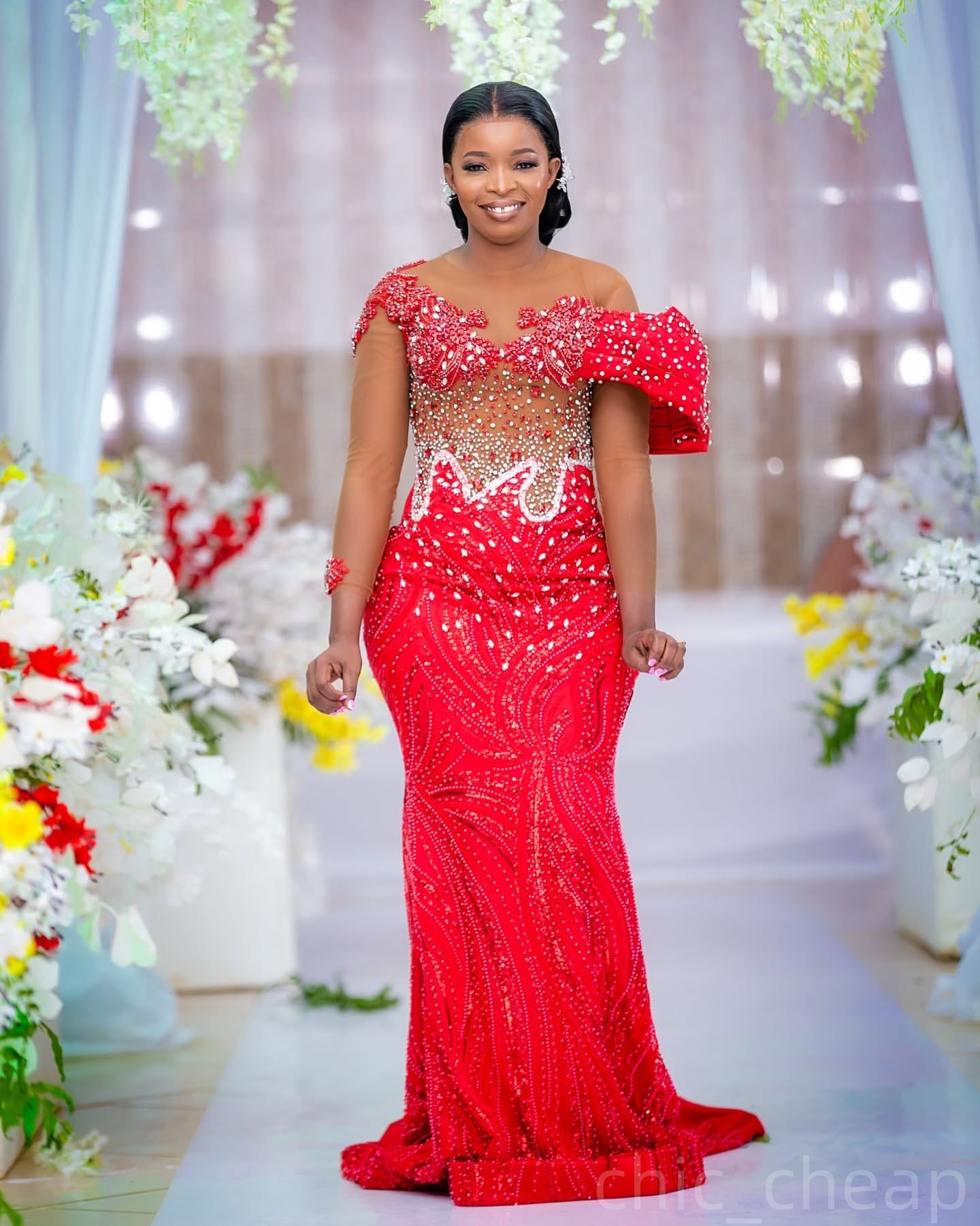 Red Mermaid Prom Dresses 2025 Crystals Full Sleeves Sequined Evening Formal Party Second Birthday Engagement Gowns Plus Size Dress For Special Occasio
