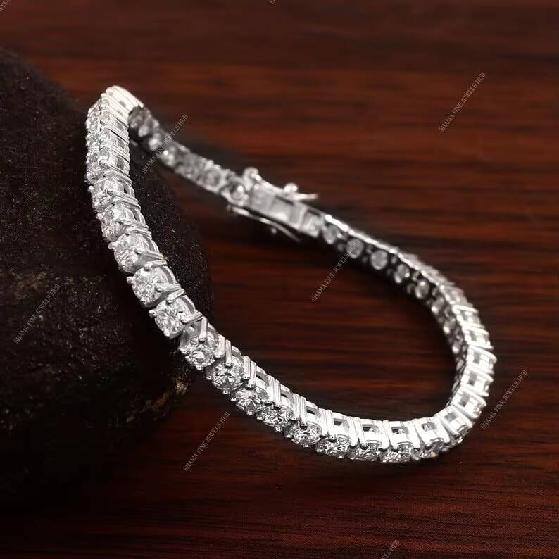 Sterling Sier Chrysolite Tennis Chain D Color VVS 1 Round Cut Bracelet Unisex Jewelry Gift
