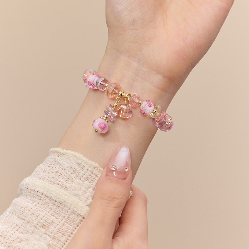 Princess fresh and sweet girl heart super sparkling crystal Forest style elf peach pendant bracelet for best friend gift