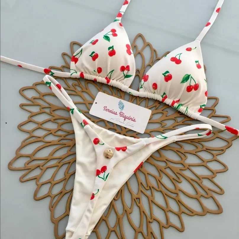 Print Sexy Bikini Sets Halter Lace-up Tops Thongs Beach Style Bathing Suit Y2k Swimsuits Women Beachwear Womens Swimsuit 2025T250602