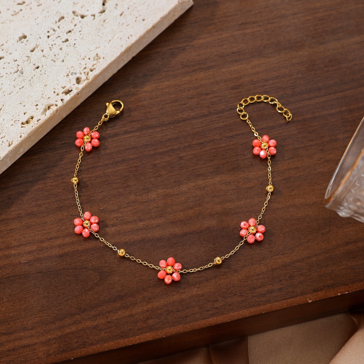 Bracelet for Women Gold-Plated Cute Fresh Crystal Small Flower Titanium Steel Jewelry