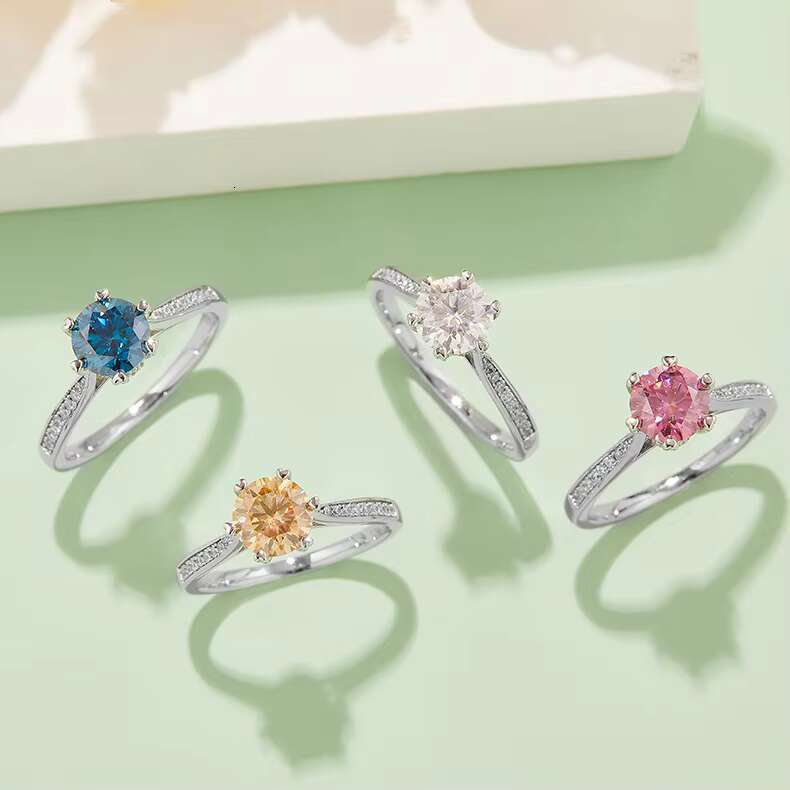 New Design Fine Jewelry Colorful Moissanite Engagement Ring 925 Sterling Silver Wedding Ring for Lovers Perfect Gift