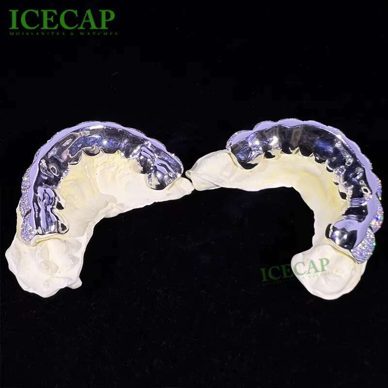 Iced out VVS Moissanite Diamond Teeth Grillz Custom Sterling Silver 925 Hip Hop Rapper Grillz for Men