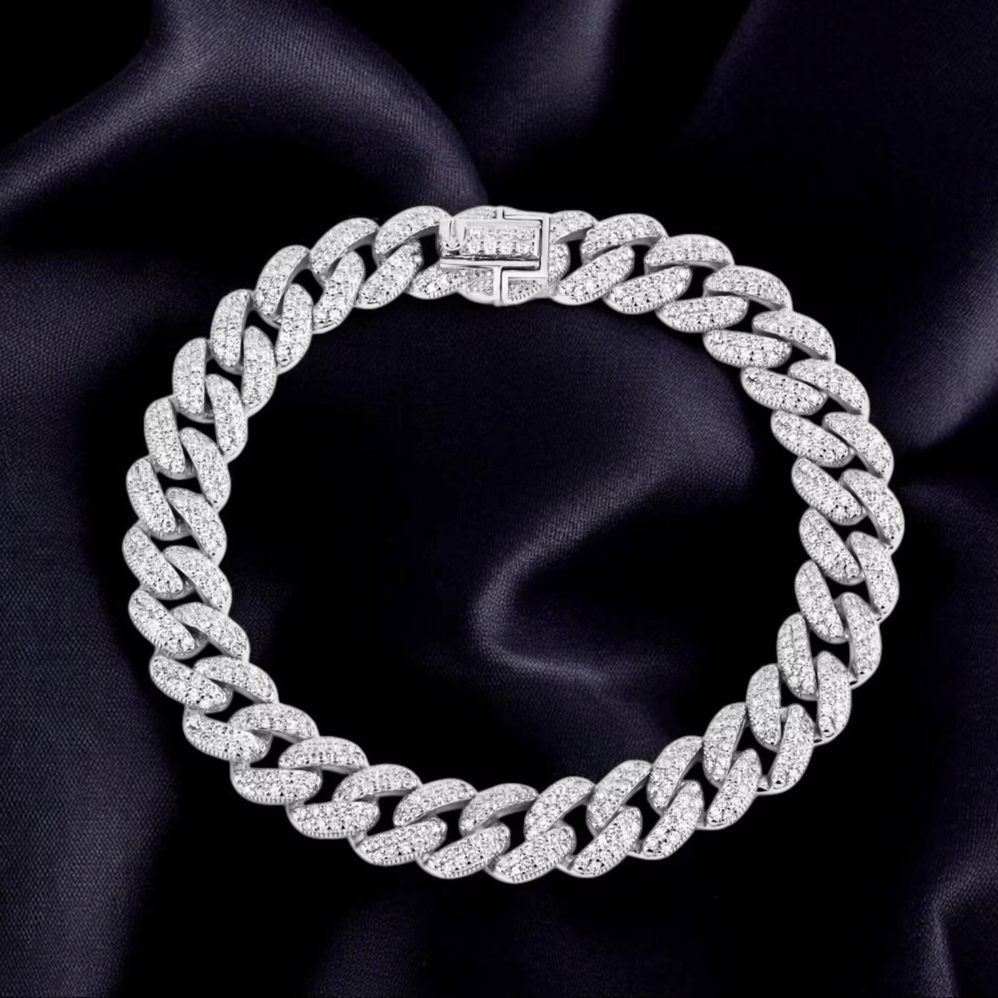 Classic Full Mo Stone Round Cut Cuban Chain Gold-Plated Unisex Premium Jewelry Bracelet