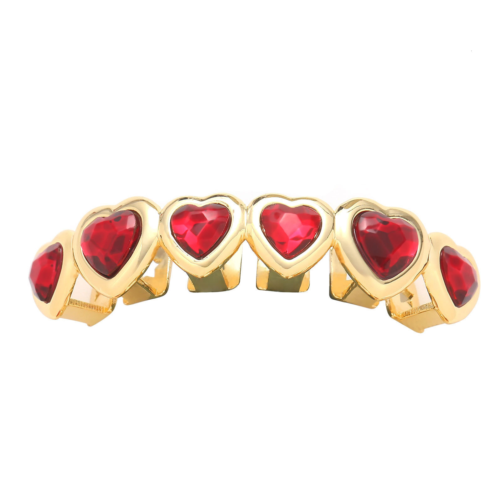 Hip hop 6-piece red heart-shaped micro inlaid Moissanite personalized creative Halloween heart-shaped braces moissanite