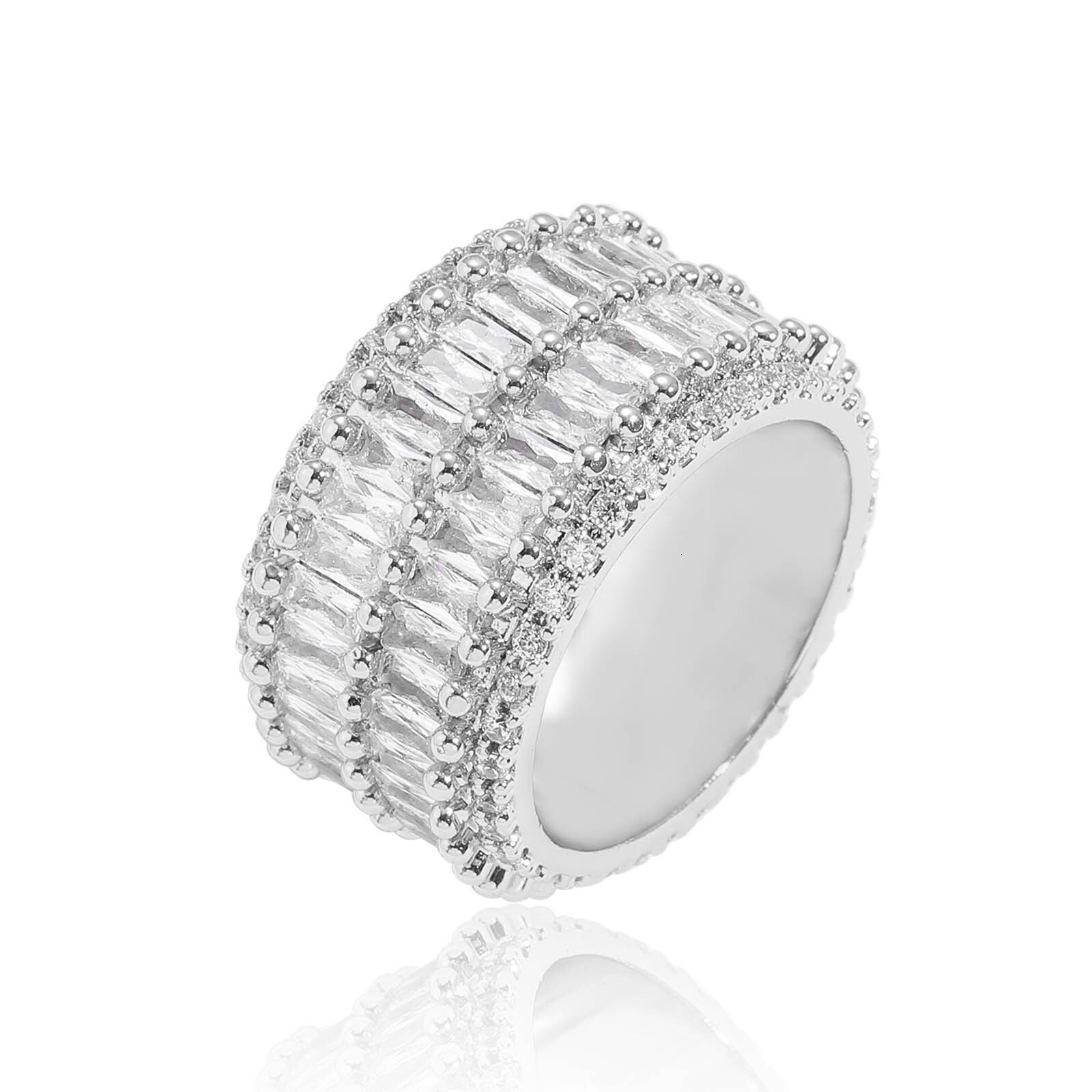 Hip Hop Double Row Diamond T Square Moissanite Ring Hip Hop Fashion Mens and Womens Diamond Ring Hip Hop Accessories moissanite