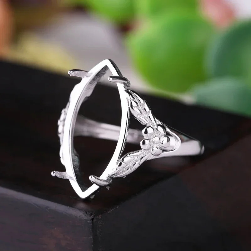 925 Sterling Silver Ring 10x20mm Marquise Cabochon Semi Mount Ring for Amber Agate Turquoise Fine Jewelry Setting Classic 250526