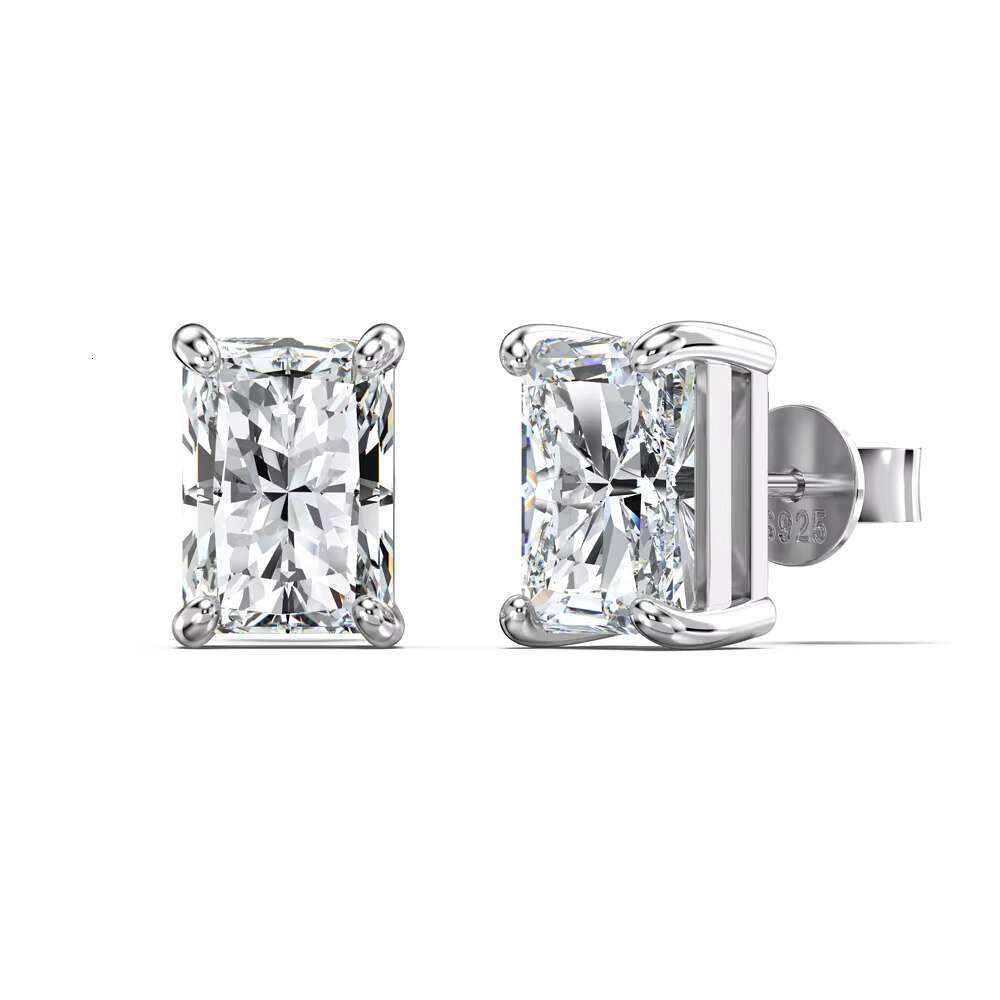 Dylam Shiny High Jewelry Supplier 925 Sterling Silver Solitaire Rectangle 1.0ct D VVS1 Moissanite Stone Bridal Stud Earrings