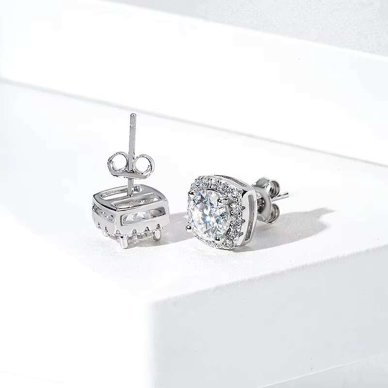High Quality Moissanite Gemstone Silver 925 Earring Minimalist Jewelry 925 Silver Girls Stud Earrings