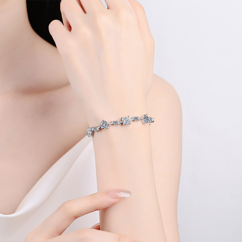 925 Sterling Silver Moissanite Bracelet with PT950 Gold Plating, Exquisite and Elegant Bracelet for Women, Wholesale Available