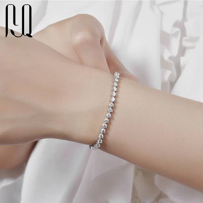 PYQ Classic White Gold Plated S Sier Tennis Bracelet 3/4/5mm Three Prong Moissanite VVS Grade with GRA Certificate