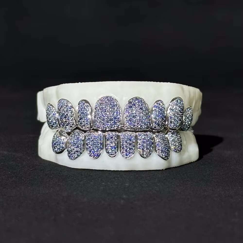 Unique Personality HIPHOP Grills Micro-Inlaid Full Diamond Moissanite Drill Braces Full Gem Suit with Teeth for Jewelry